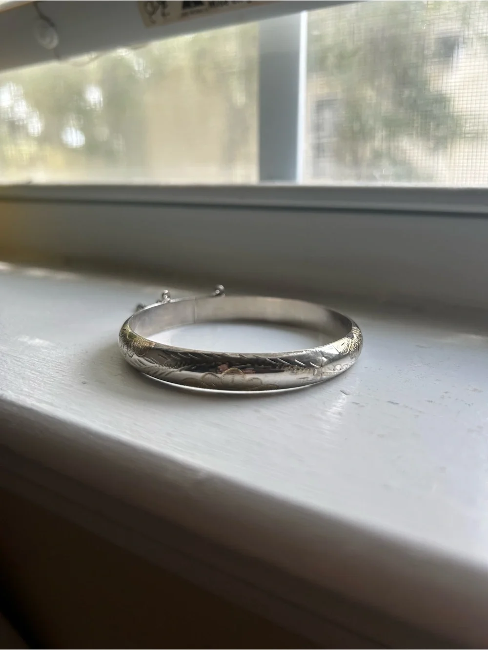 Engraved Sterling silver Bangle Bracelet